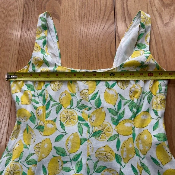 Gap Medium Linen Blend Lemon Print Dress NWT Summer Sundress Smocked Back A-Line - Picture 6 of 11